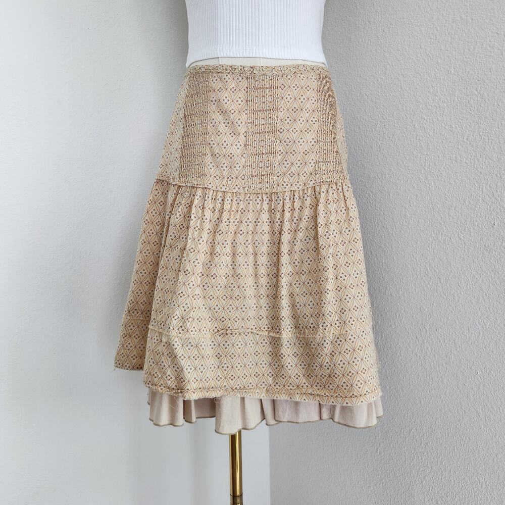 Y2K Beige Gold Sequin Waist Mid Rise A Line Skirt Boho Cottage American Eagle 0